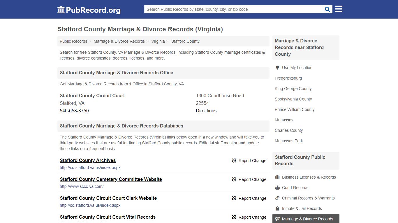 Stafford County Marriage & Divorce Records (Virginia)